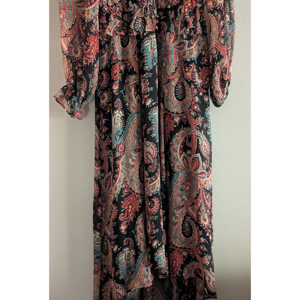 BR x Olivia Palermo Silk Paisley Hi-Low Maxi Dress Black Teal Orange XS - Picture 16 of 16